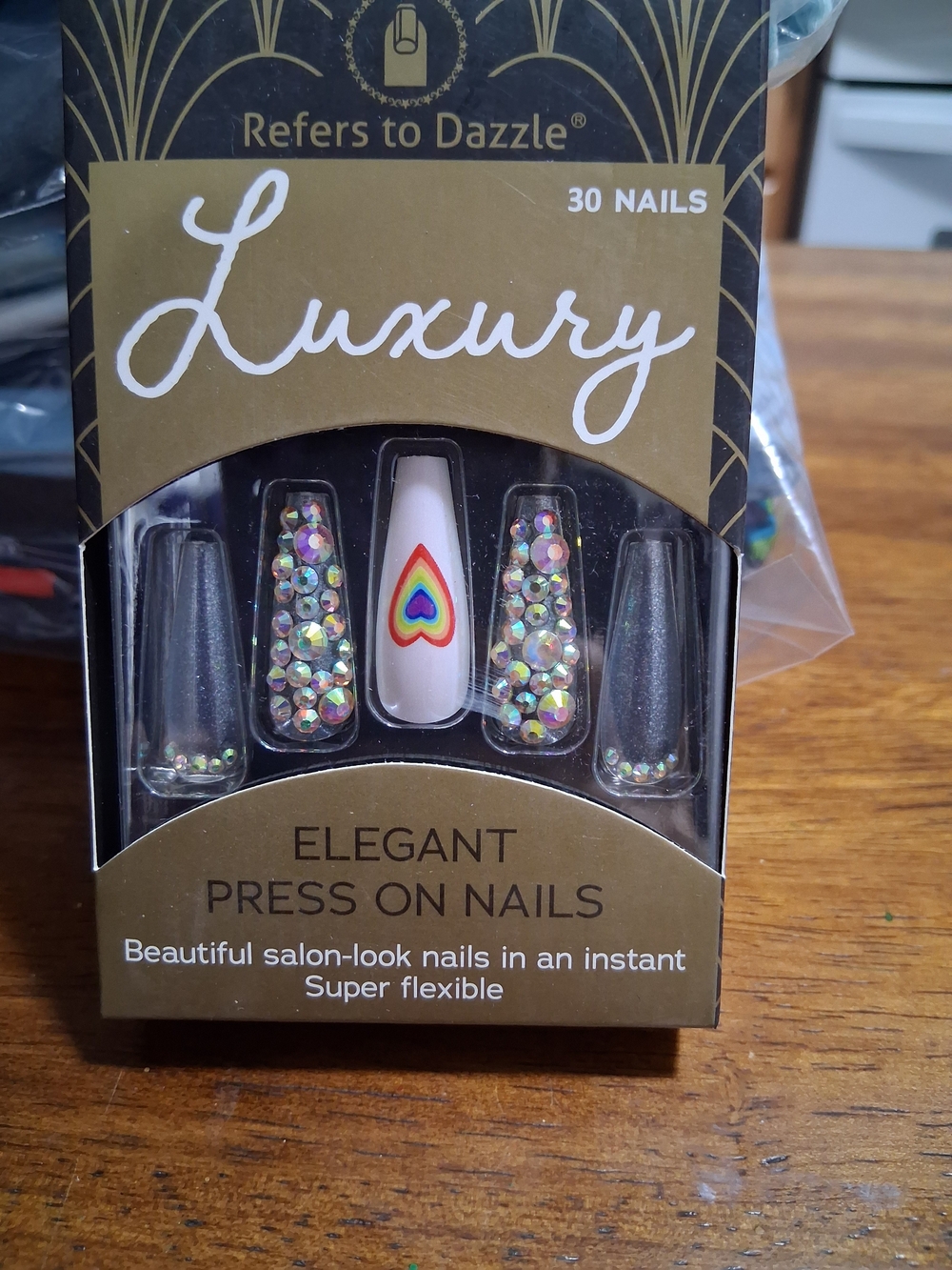 Luxury Elegant Press-On Nails - White with Multicolor Rhinestones